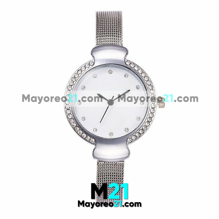 Reloj Plata Extensible Delgado Metal y Diamantes R2697