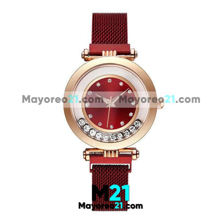 Reloj  Rojo Extensible mesh iman caratula diamantes sueltos  R3056