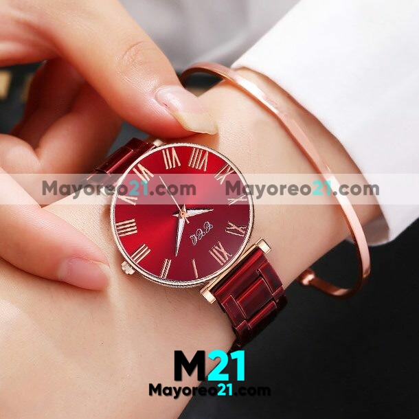 Reloj  Eslabones Rojo Extensible Metal Números Romanos  R3394