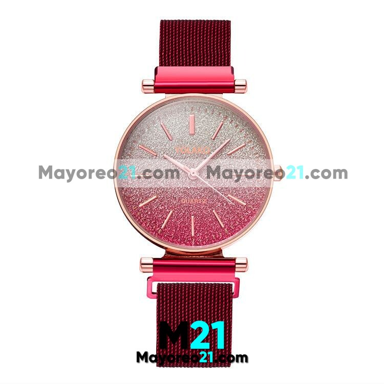 Reloj  Destellos Rojo Extensible Metal Mesh Imán Degradado R3431