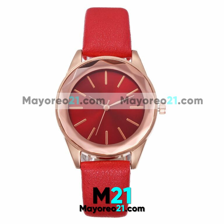 Reloj  Contorno Diamante Rojo Extensible Piel Sintetica Dorada y Rojo   R3501