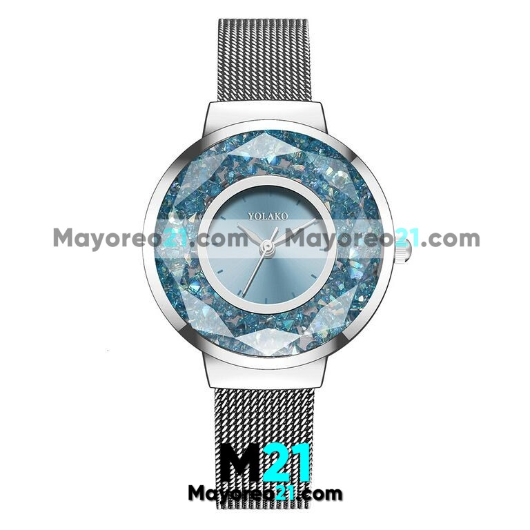 Reloj  Azul Plata Extensible Metal Mesh Diamantes Encapsulados   R3513