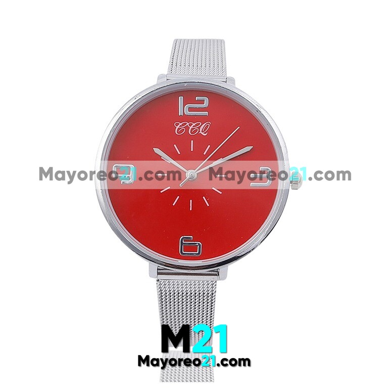 Reloj  Delgado Plata Extensible Metal Mesh Rojo R3532