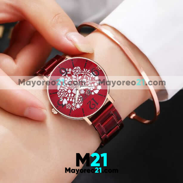 Reloj  Corazón de Flores Rojo Extensible Metal Rojo R3552