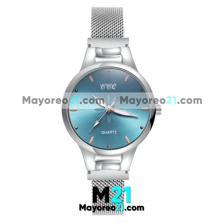 Reloj  Flor Plata Extensible Metal Mesh Azul Satinado R3575