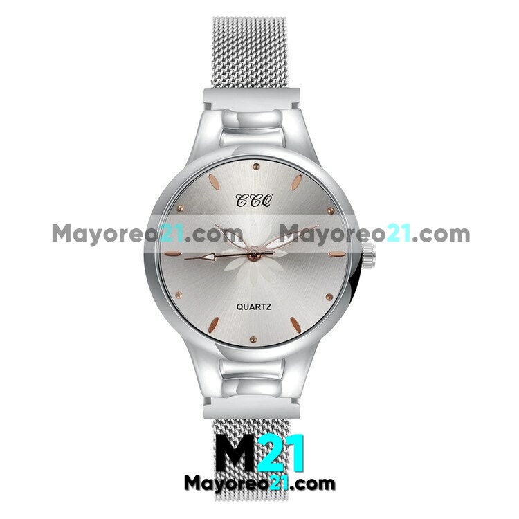 Reloj  Flor Plata Extensible Metal Mesh Blanco Satinado   R3577