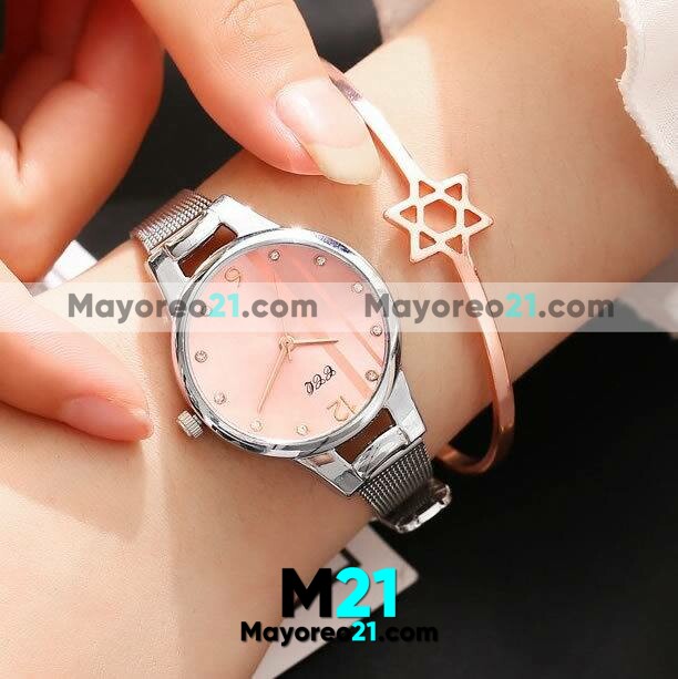 Reloj  Diamantes Plata  Extensible Metal Mesh Rosa R3593