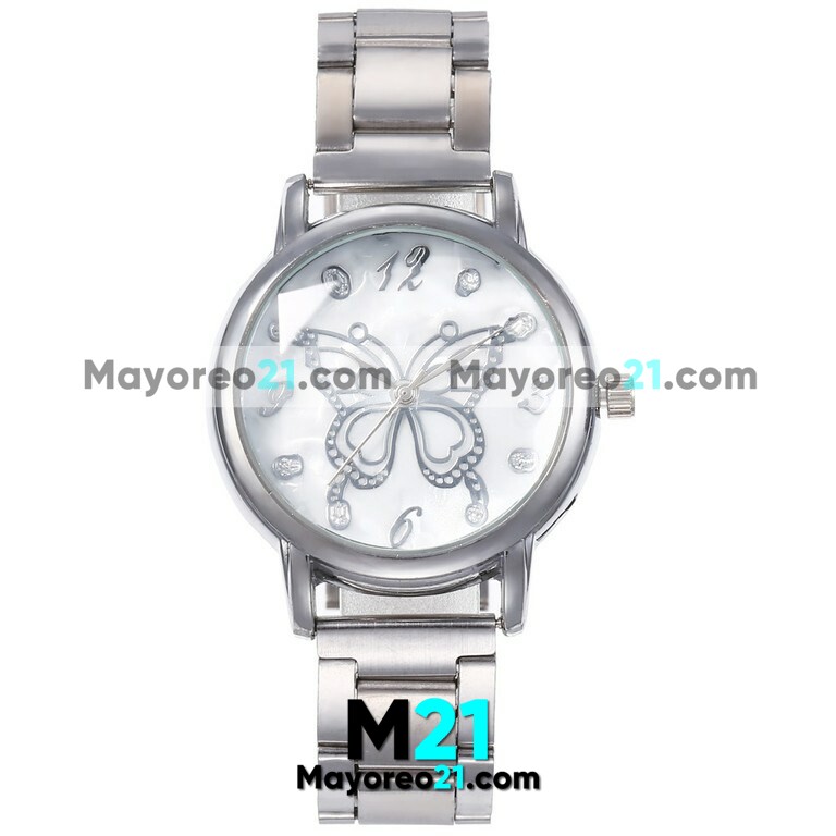 Reloj  Mariposa Plata Extensible Metal Aperlado  R3597