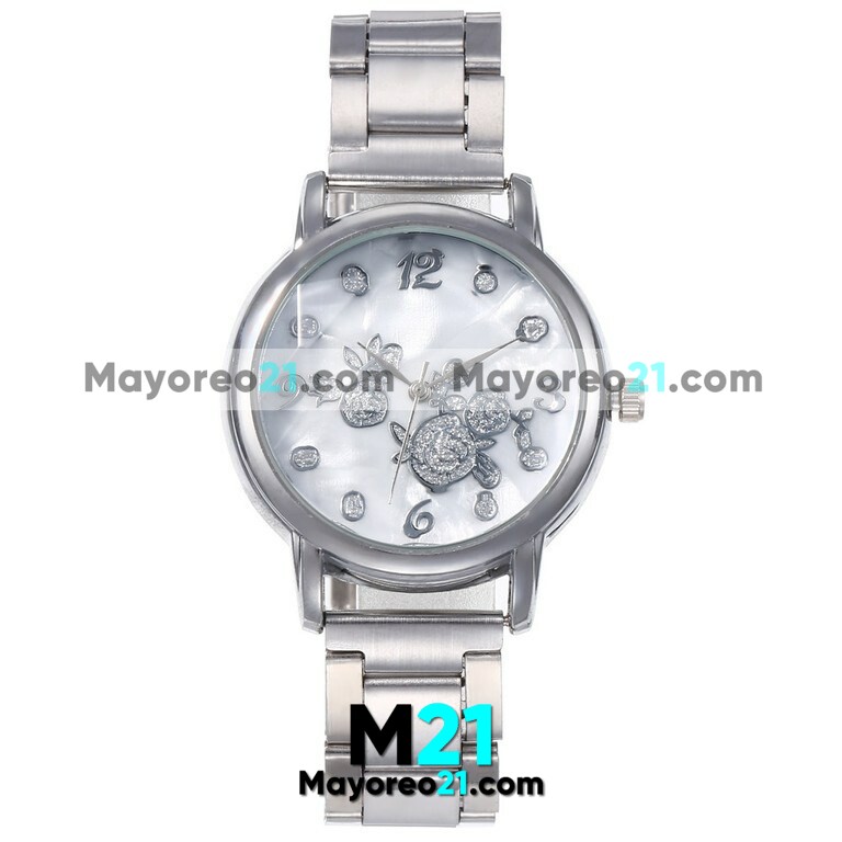 Reloj  Diamantes Plata Extensible Metal Mesh Imán Grabado de Rosas   R3606