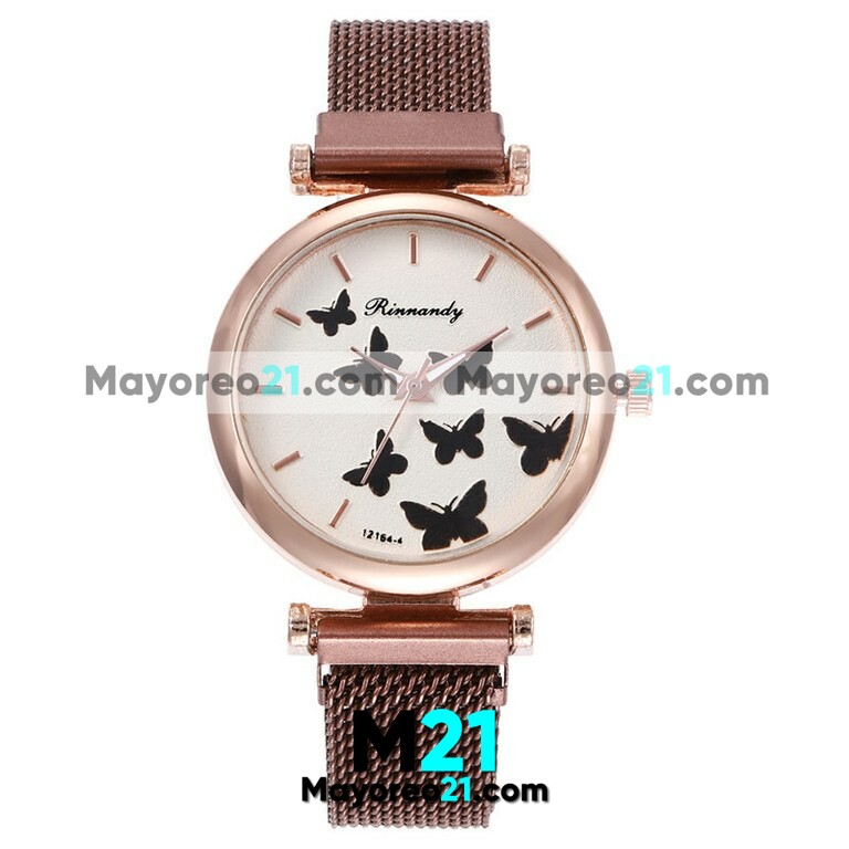 Reloj  Mariposas Negras Café Extensible Metal Mesh Imán  Sin Números  R3740