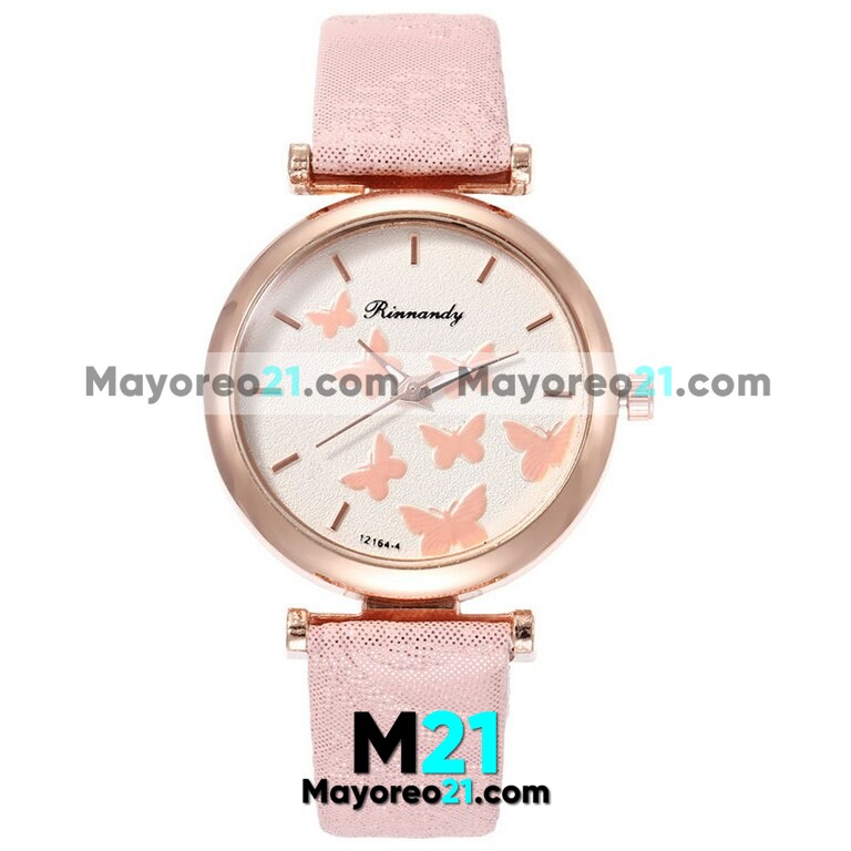 Reloj   Rosa Extensible Piel Sintética Mariposas Rosas  R3761