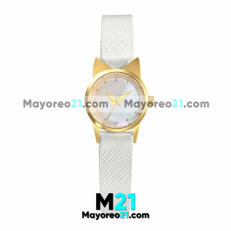 Reloj Mini Orejas de Gato Blanco Extensible Piel Sintética Mármol y Diamantes R3796