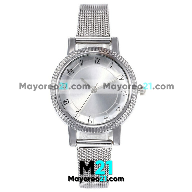 Reloj  Diamante Plata Extensible Metal Mesh Plata R3851