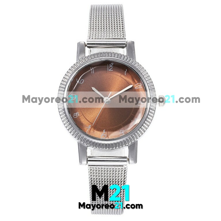 Reloj  Diamante Plata Extensible Metal Mesh Café  R3852