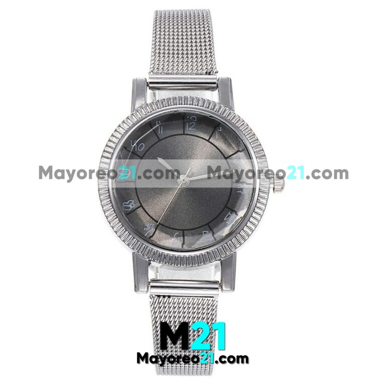 Reloj  Diamante Plata Extensible Metal Mesh Gris Oscuro R3853