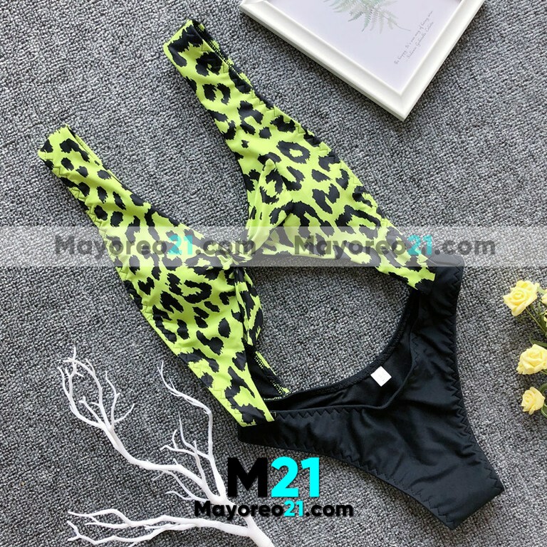 Traje de Baño Trikini Animal Print Verde y Negro S a la moda mayoreo C1040