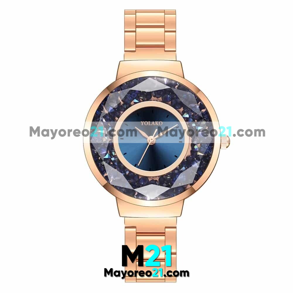 Reloj  Diamantes Sueltos  Extensible Dorado de Metal Caratula Azul R3903