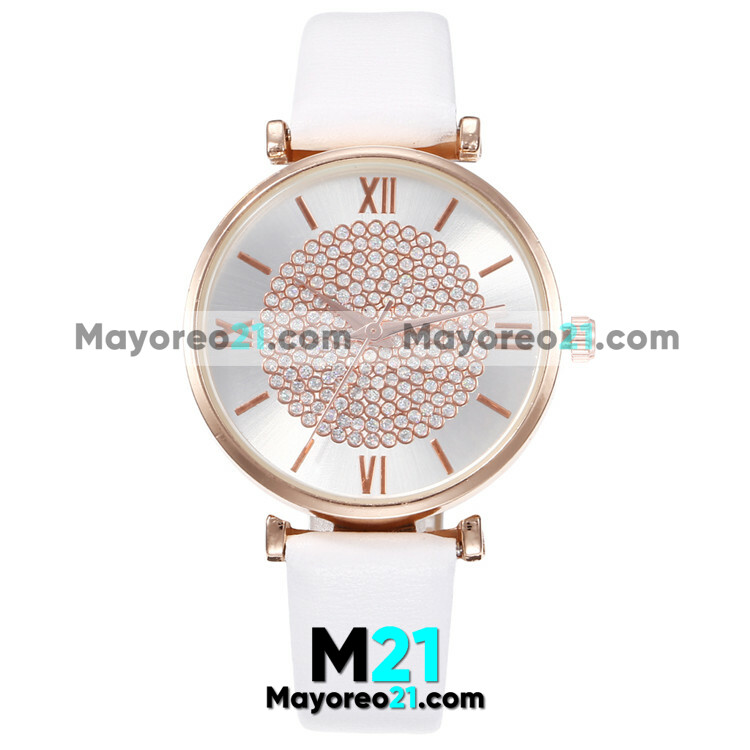 Reloj Tipo Piel Blanco Caratula Diamantes con Números Romanos proveedores directos de fabrica R3932