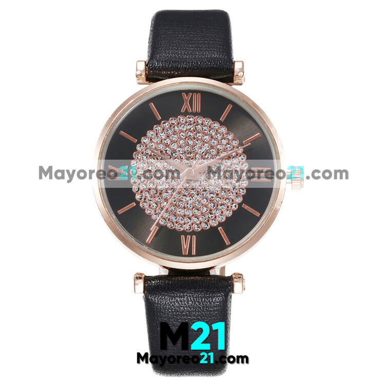 Reloj Tipo Piel  Negro Caratula Diamantes con Números Romanos proveedores directos de fabrica R3933