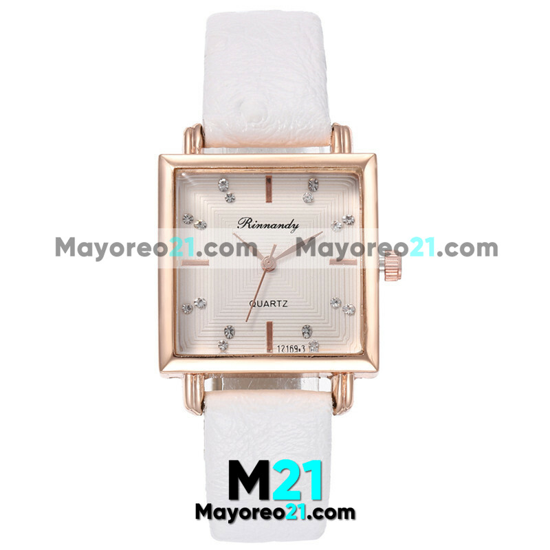 Reloj Tipo Piel Blanco Caratula Cuadrado con Diamantes sin Numeros proveedores directos de fabrica R3948