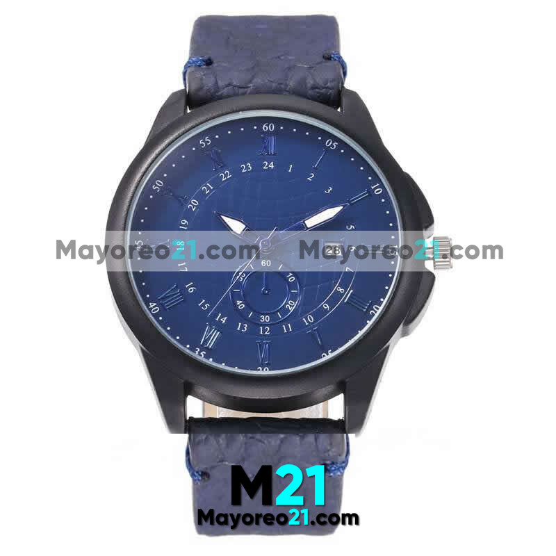 Reloj Tipo Piel Corrugado  Azul Caratula Numeros Romanos de Color Azul  proveedores directos de fabrica R3964