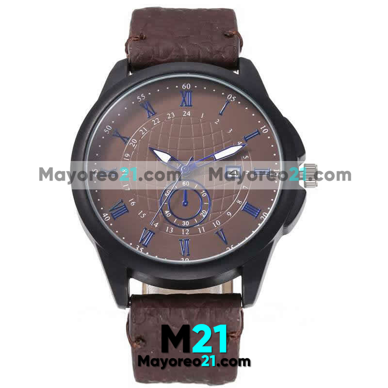 Reloj Tipo Piel Corrugado  Cafe Caratula Numeros Romanos Color de Azul  proveedores directos de fabrica R3965