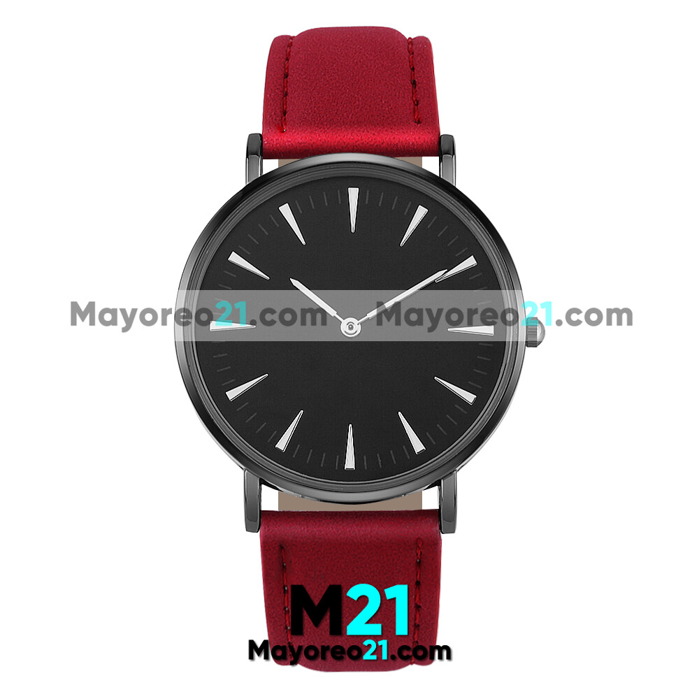 Reloj Tipo Piel Rojo Caratula Negra sin Numeros  proveedores directos de fabrica R3988