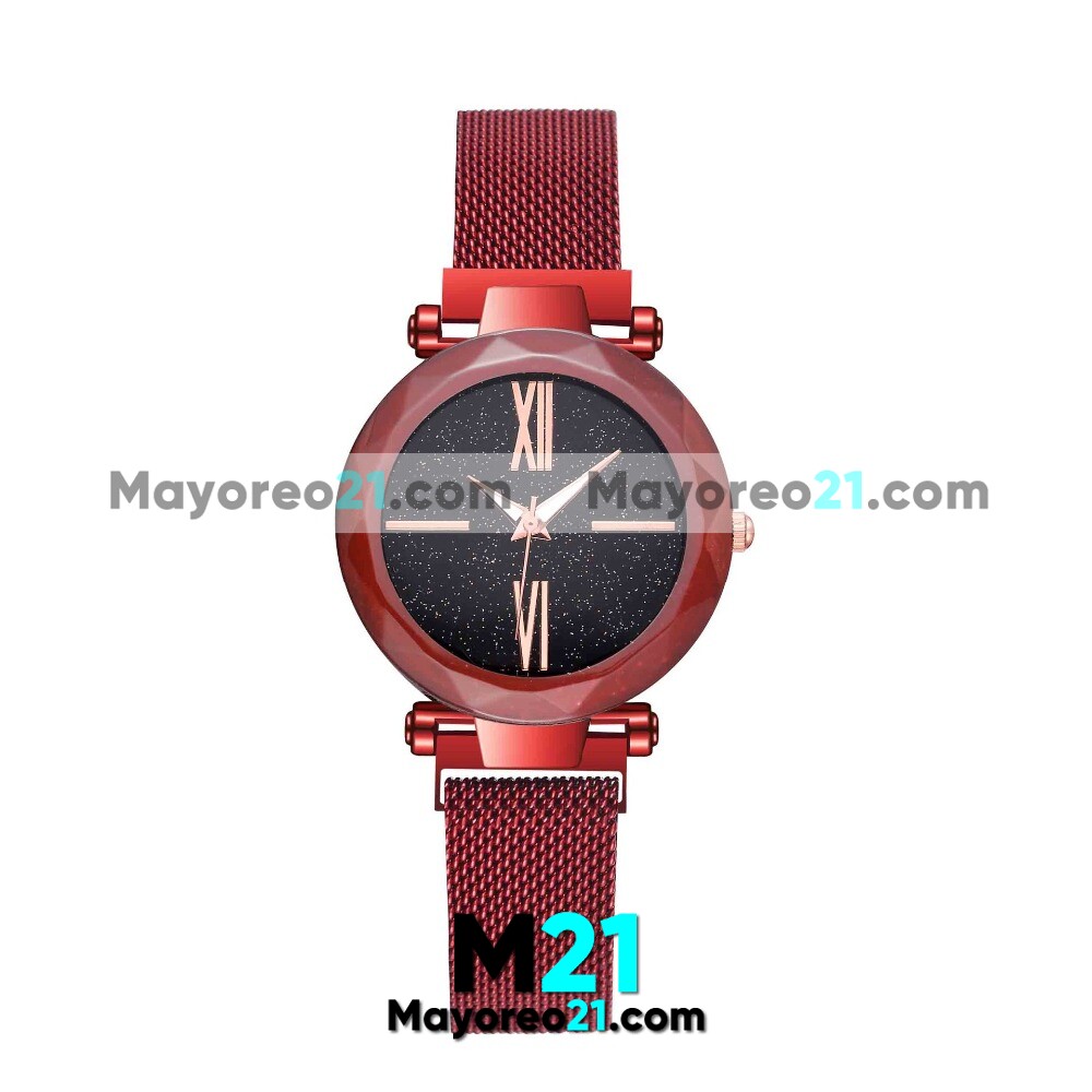 Reloj Metal Mesh Rojo Caratula con Destellos Numeros Romanos  proveedores directos de fabrica R4032