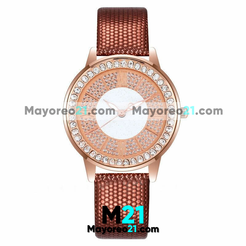 Reloj Tipo Piel Gold Rose Caratula Numeros Romanos y Digitales proveedores directos de fabrica R4100