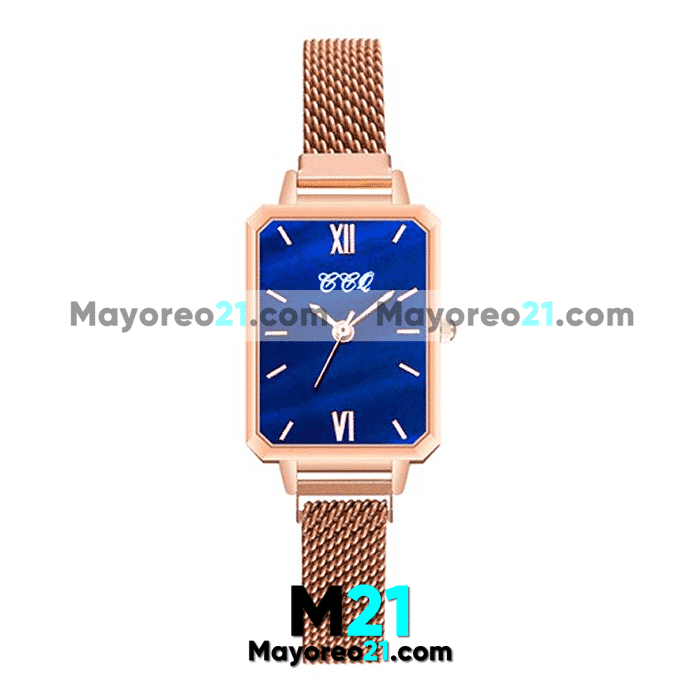 Reloj Metal Mesh Iman Rose Gold Caratula Rectangular marmol Azul Numeros Romanos proveedores directos de fabrica R4131