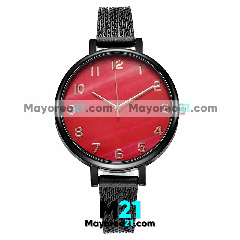 Reloj Con Caratula Marmol Recto Rojo y Rosa Numeros Metalicos  Extensible Negra Plastico con Textura  proveedores directos de fabrica R4218