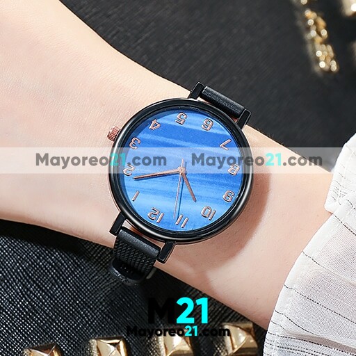Reloj Con Caratula Marmol Recto Azul Numeros Metalicos  Extensible Negra Plastico con Textura  proveedores directos de fabrica R4220
