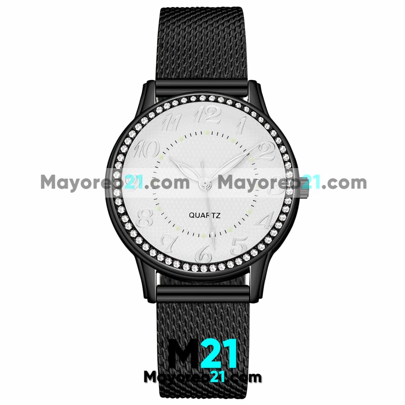 Reloj Con Caratula Color Negro con Brillantes Numeros Grandes  Extensible Negro Plastico proveedores directos de fabrica R4270