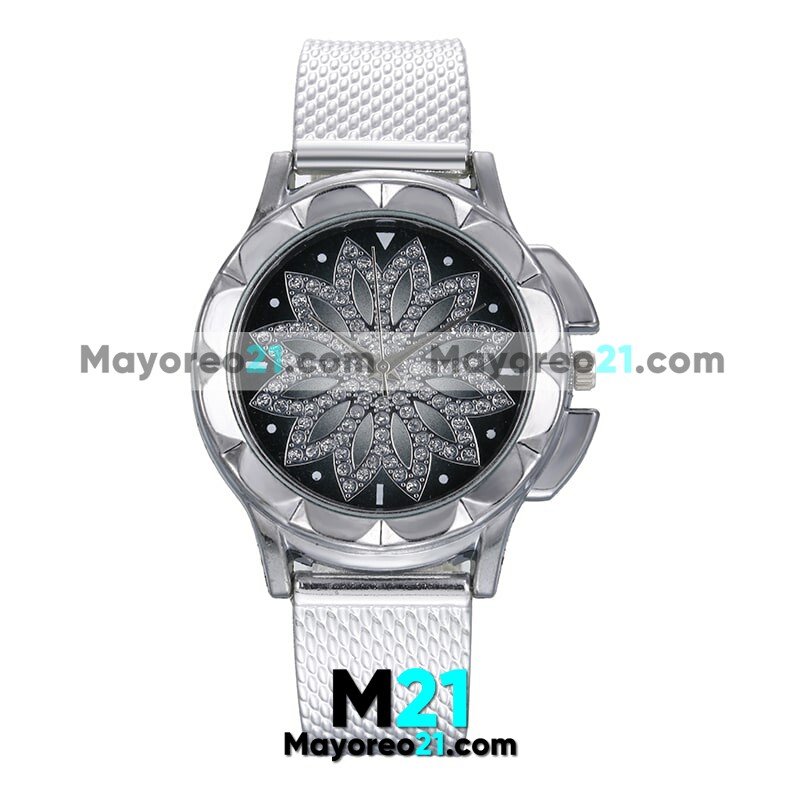 Reloj Con Caratula Plata Manecillas Metalicas Flor de Loto Extensible Plata Plastico proveedores directos de fabrica R4274