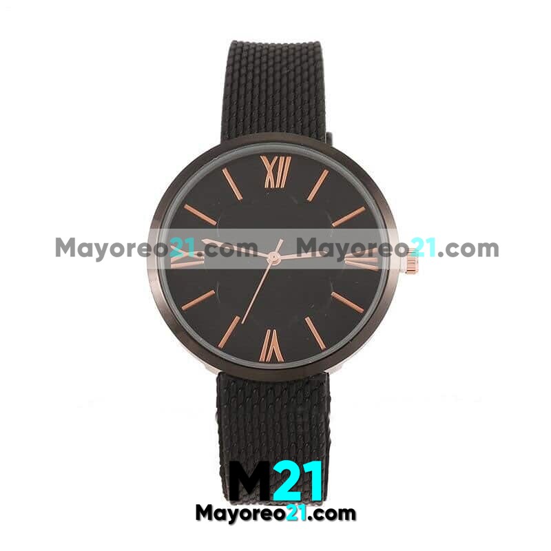 Reloj  Extensible Tipo Platico Relieve Con Caratula con Numeros Romanos Flor Negro proveedores directos de fabrica R4375