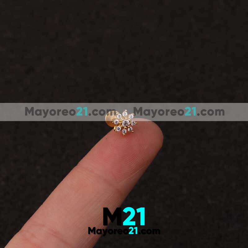 Piercing Flor con Diamantes Dorado bisuteria fabricante mayorista A2876