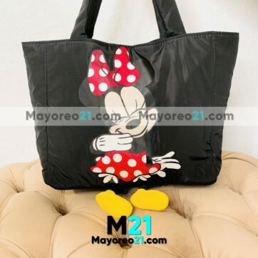 Bolsa Minnie Mouse Tela Nylon Zapatitos Amarillos Negra bisuteria fabricante mayorista A3024