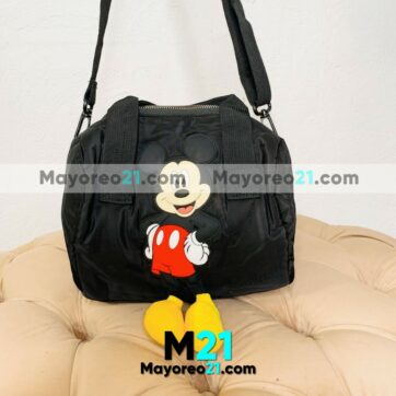 Bolsa Tela Nylon Diseño Cilindro con Correa Mickey Mouse Negra bisuteria fabricante mayorista A3026