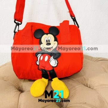 Bolsa Tela Nylon Diseño Cilindro con Correa Mickey Mouse Roja bisuteria fabricante mayorista A3031