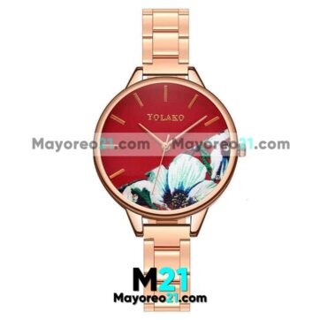 Reloj Roja con Flores Blancas Extensible Metal Con Caratula Rosado proveedores directos de fabrica R4668
