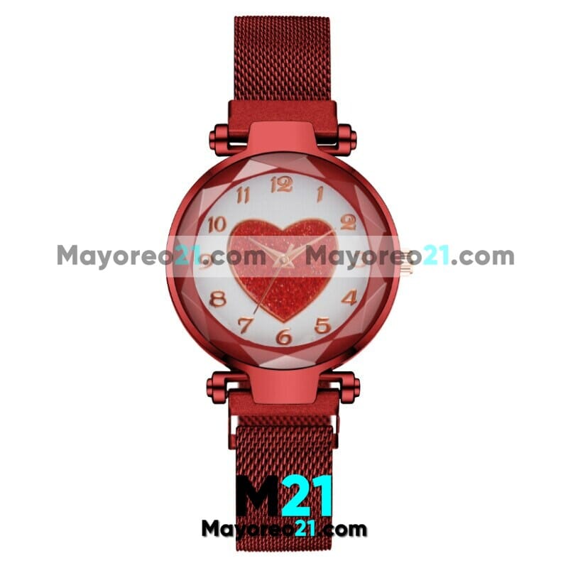 Reloj Blanca con Corazon Rojo Extensible Metal Mesh Con Caratula Rojo proveedores directos de fabrica R4673