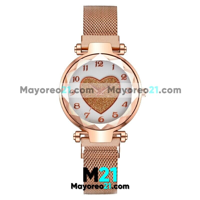 Reloj Blanca con Corazon Dorado Extensible Metal Mesh Con Caratula Dorado proveedores directos de fabrica R4674