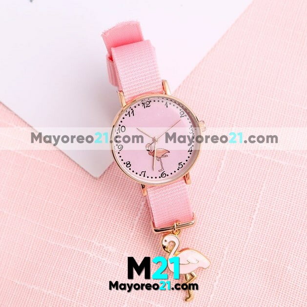 Reloj Numeros con Dije de Flamingo Extensible Nylon Con Caratula Rosa proveedores directos de fabrica R4688
