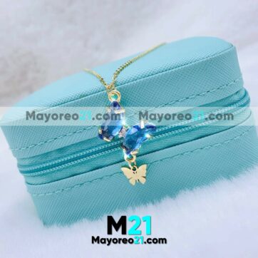 Collar Mariposa Azul con Dije Dorado accesorios de mayoreo A3361