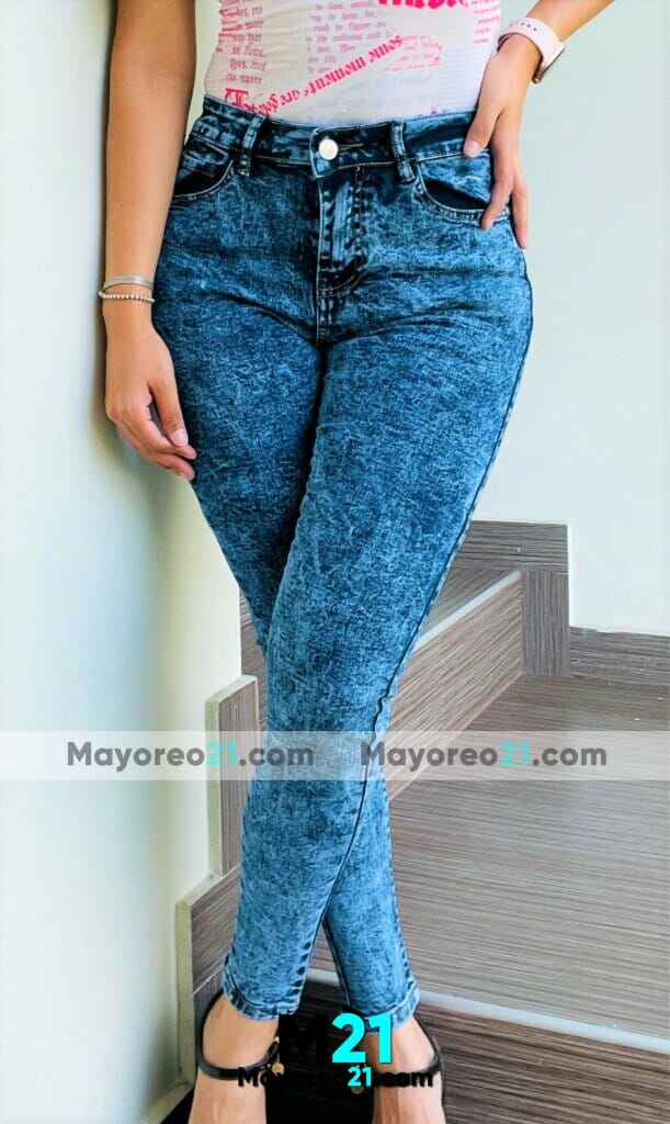 Jeans Pantalon de Mezclilla Deslavado Strech Azul Ropa de Mayoreo C1189