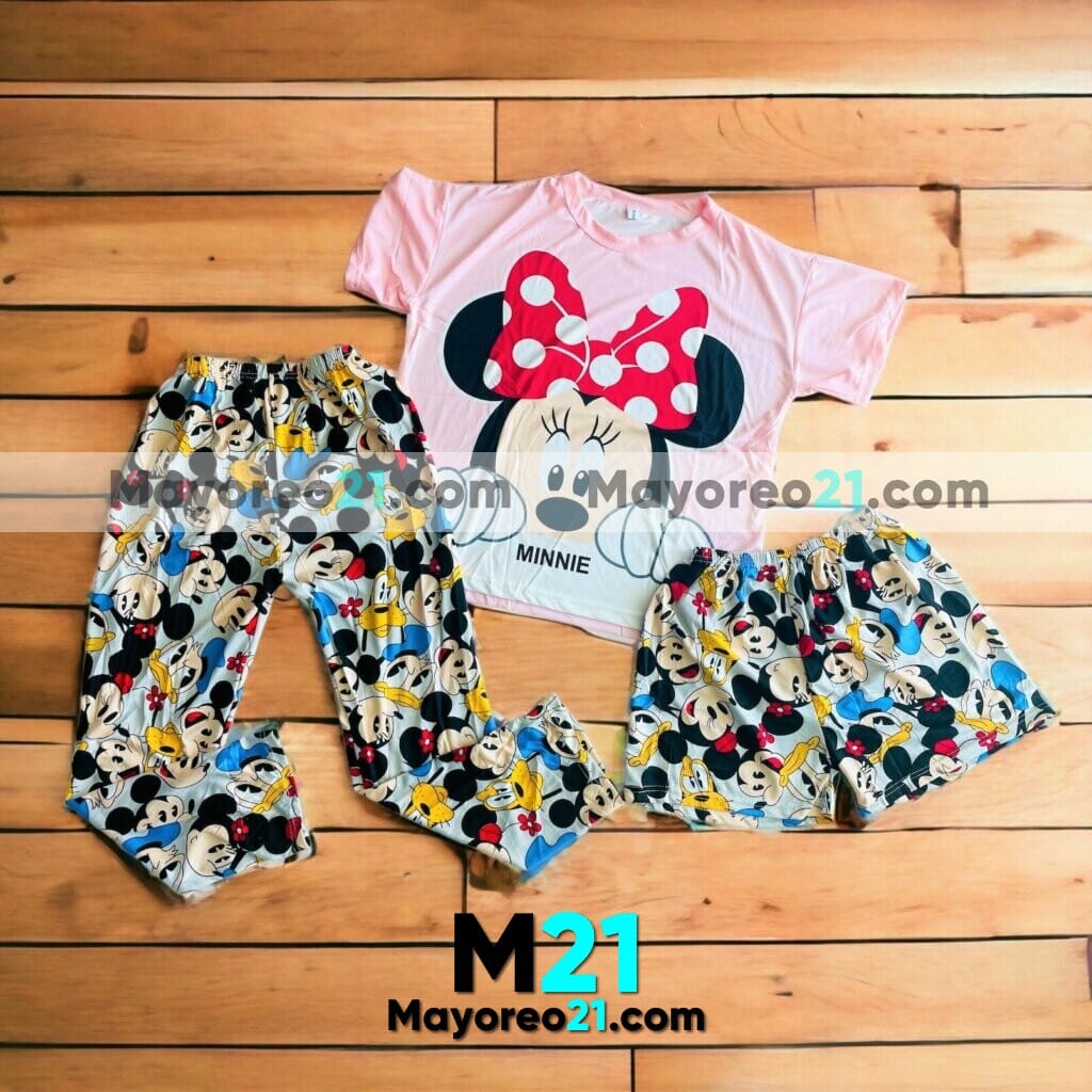 Pijama Unitalla 3 Piezas Minnie Mouse Colores Ropa de Mayoreo C1195