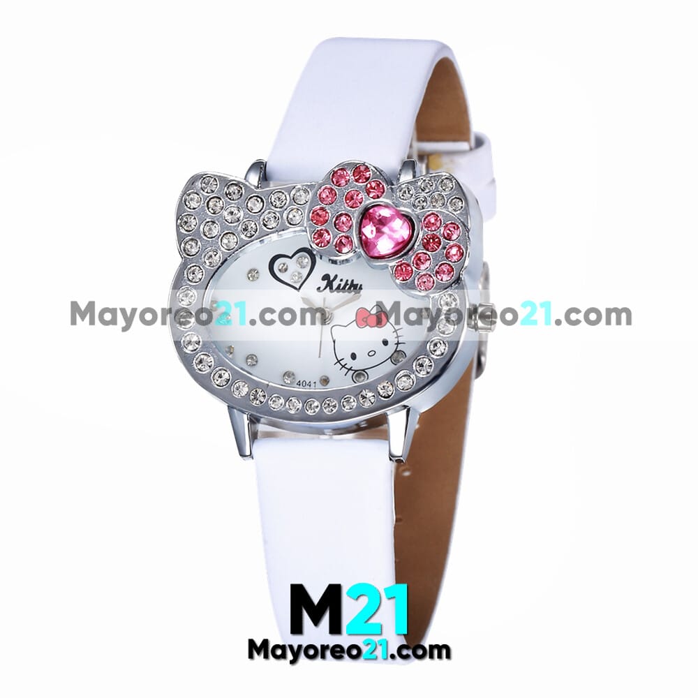 R4692 Reloj Hello Kitty Con Diamantes Piel Sintetica Accesorios Al Por Mayor