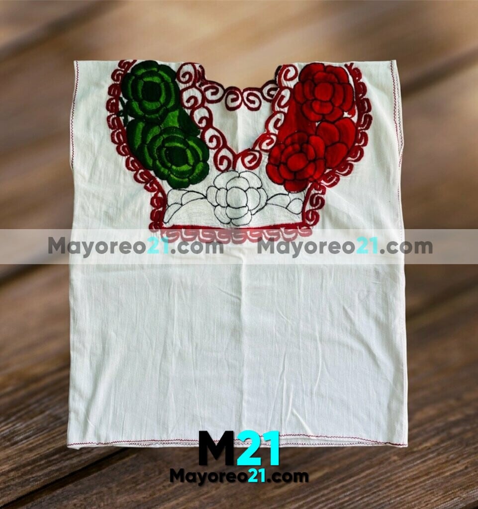 RE-00008 Blusa Blanco Unitalla Flores Tricolor Arte Mexicano para Mujer