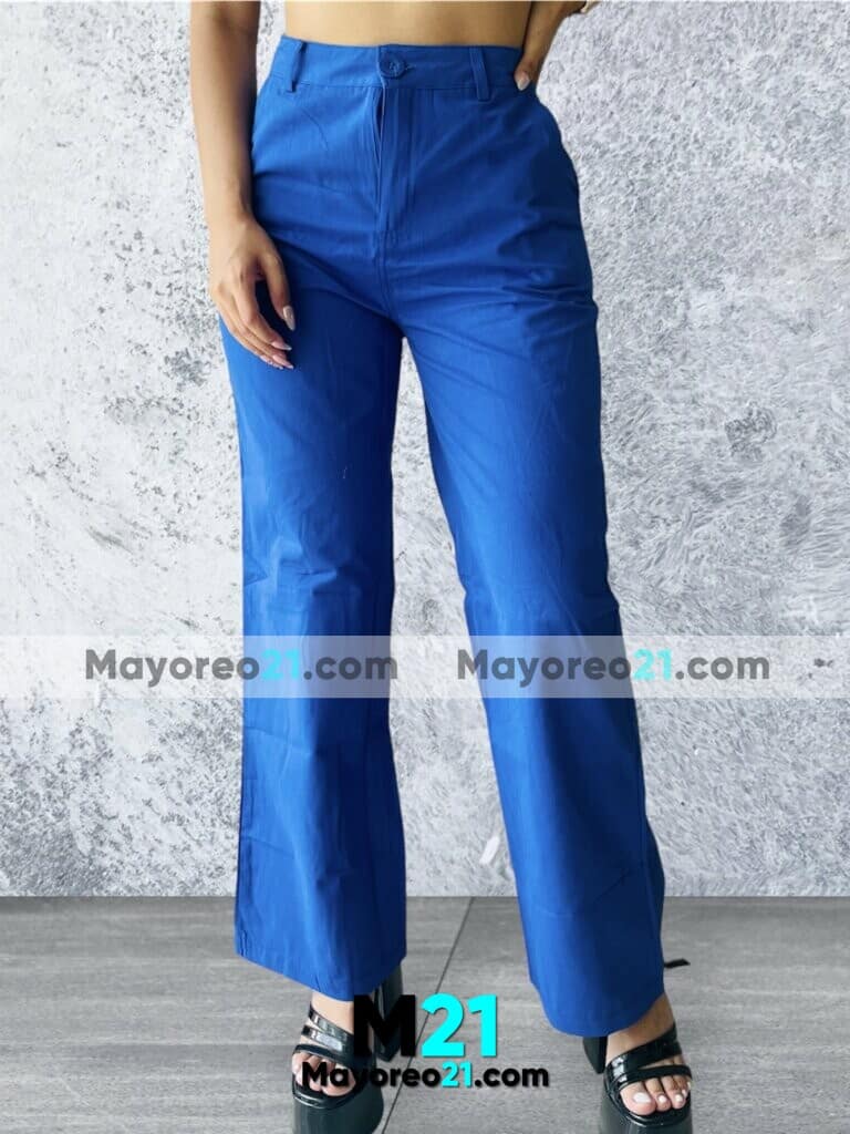 C1206 Pantalon Azul de Pierna Ancha Basic con Bolsas Fabricante de Ropa