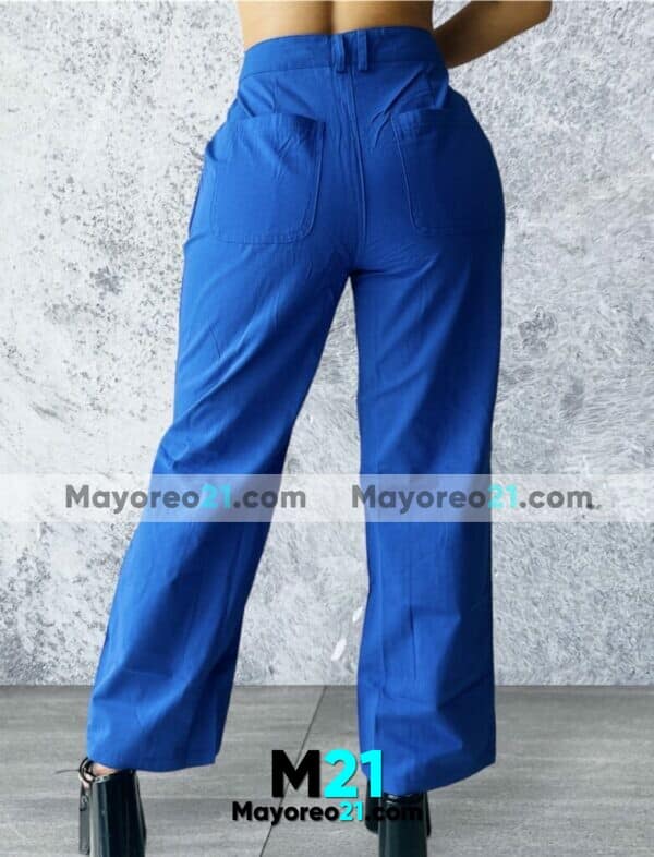 C1206 Pantalon Azul De Pierna Ancha Basic Con Bolsas Proveedor De Ropa Mayoreo (2)